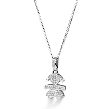Le Bebé - Collana con ciondolo bimba oro bianco e diamanti
