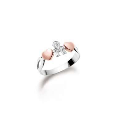 Le Bebé – Anello girocuore in oro bianco/rosa e diamanti con sagoma bimbo
