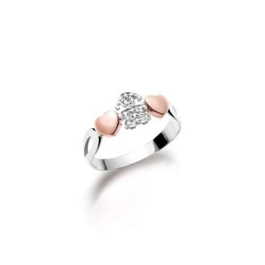 Le Bebé - Anello girocuore in oro bianco/rosa e diamanti con sagoma bimba