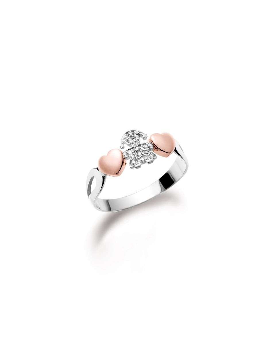 Le Bebé - Anello girocuore in oro bianco/rosa e diamanti con sagoma bimba