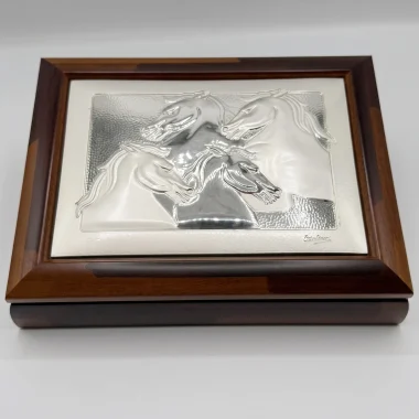 Scatola portagioie con specchio in legno e argento 925